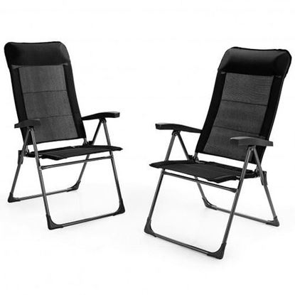 Picture of 2 Pcs Portable Patio Folding Dining Chairs with Headrest Adjust for Camping -Black