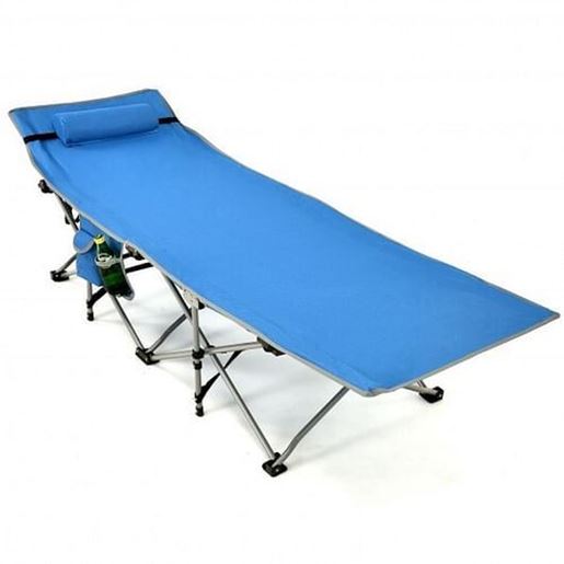 Picture of Folding Camping Cot with Side Storage Pocket Detachable Headrest-Blue