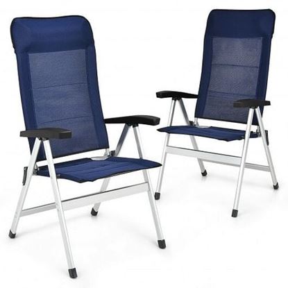 Picture of 2Pcs Patio Dining Chair with Adjust Portable Headrest-Blue