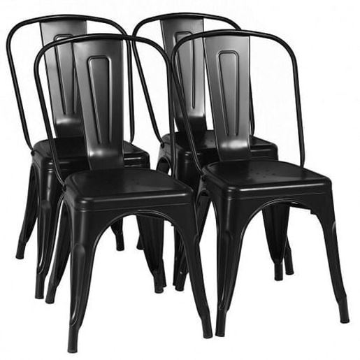 Picture of 4 Pcs Modern Bar Stools with Removable Back and Rubber Feet-Black