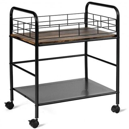 Picture of 2-Tier Storage Rolling Cart Trolley with Lockable Wheels Organizer