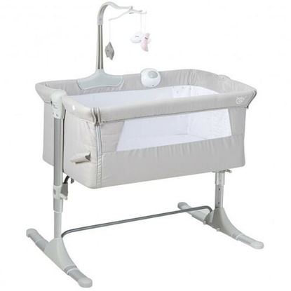 Picture of Height Adjustable Baby Side Crib  with Music Box & Toys-Light Gray