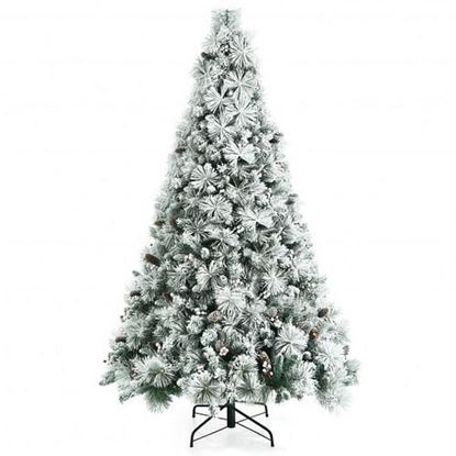 Picture of 7 Feet Snow Flocked Christmas Tree with Pine Cone and Red Berries