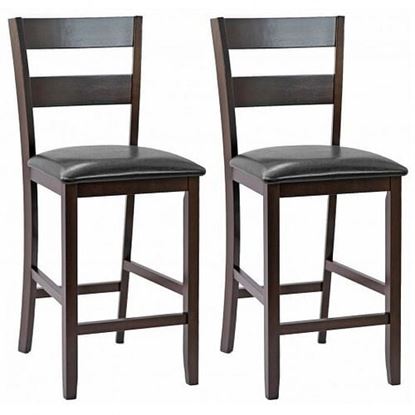 Picture of 2-Pieces Upholstered Bar Stools Counter Height Chairs with PU Leather Cover