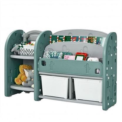 Picture of Kids Toy Storage Organizer with 2-Tier Bookshelf and Plastic Bins