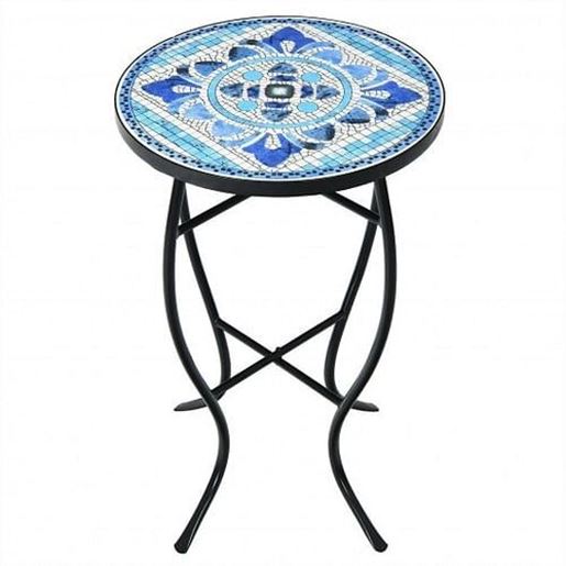 Picture of Mosaic Side Round Balcony Bistro End Table with Ceramic Tile Top