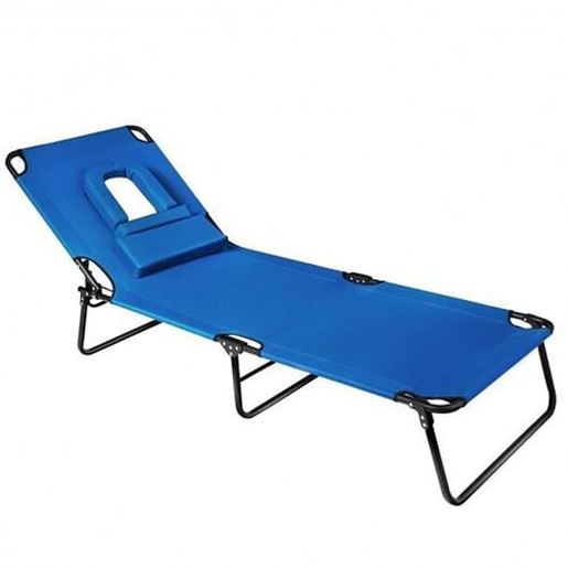 Picture of Outdoor Folding Chaise Beach Pool Patio Lounge Chair Bed with Adjustable Back and Hole