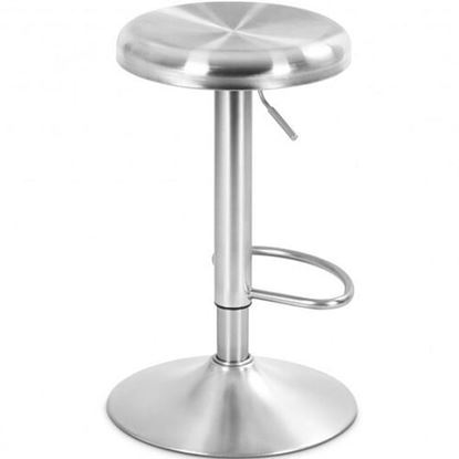 Picture of Brushed Stainless Steel Bar Stool Adjustable Height Round Top