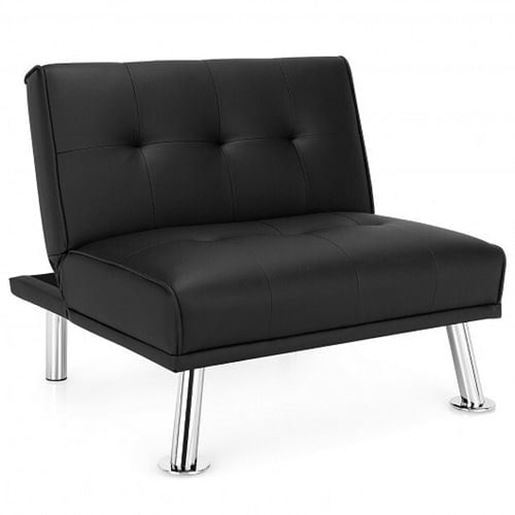 Picture of Single Sofa Lounge Chair with Metal Legs and Adjustable Backrest-Black