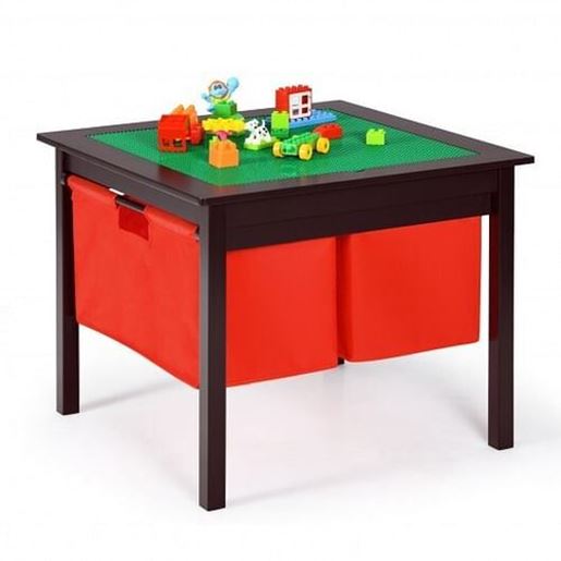 Foto de 2-in-1 Kids Activity Table and 2 Chairs Set with Storage Building Block Table-Espresso