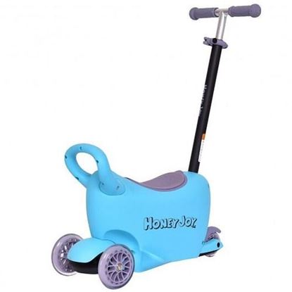 Picture of 3 in 1 Storage Kids Kick Wheel Scooter w/ Adjust Handle Bar-Blue