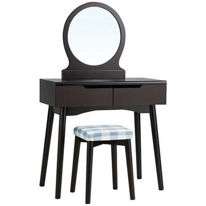 Picture of Dressing Table Vanity Makeup Set with Mirror Cushioned Stool Additional Storage-Brown