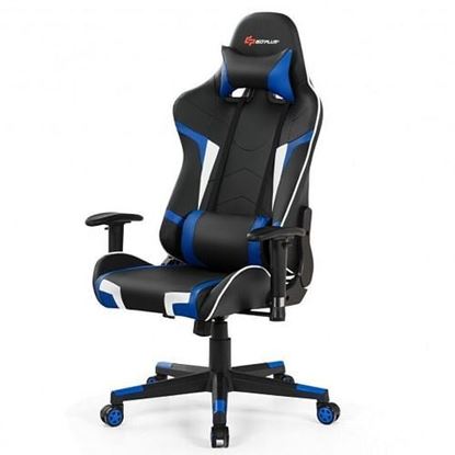 Picture of Reclining Swivel Massage Gaming Chair with Lumbar Support-Blue