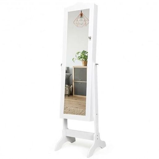 Picture of Mirrored Lockable Jewelry Cabinet Armoire Organizer Storage Box-White