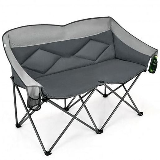 Picture of Folding Camping Chair with Bags and Padded Backrest-Gray