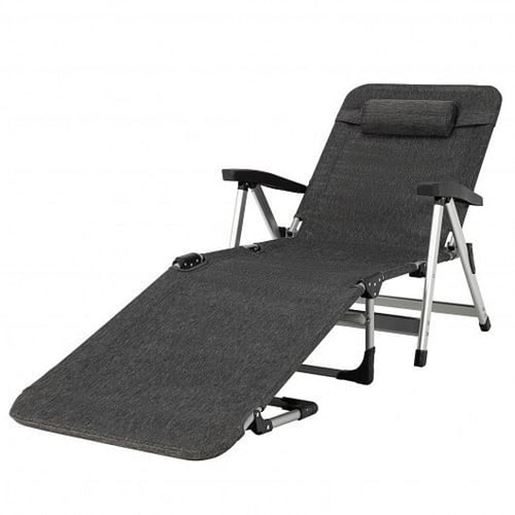 Picture of Beach Folding Chaise Lounge Recliner with 7 Adjustable Position-Gray