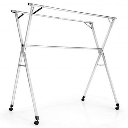 Picture of Clothes Drying Rack Stainless Steel Garment Rack Adjustable and Foldable with Wheels