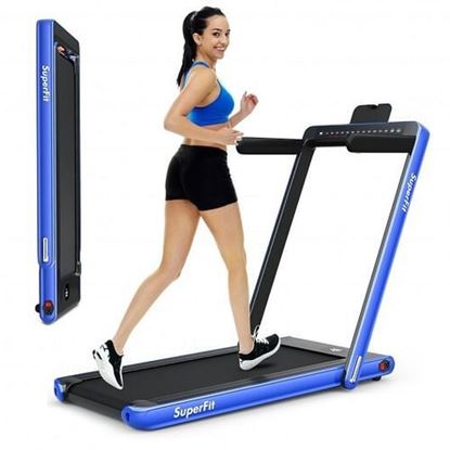 Picture of 2-in-1 Electric Motorized Health and Fitness Folding Treadmill with Dual Display-Blue