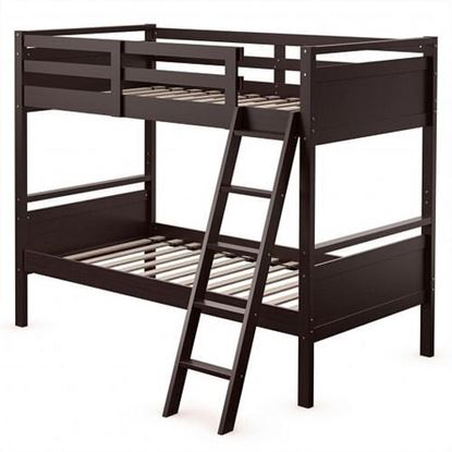 Picture of Twin Over Twin Bunk Bed Convertible 2 Individual Beds Wooden -Espresso