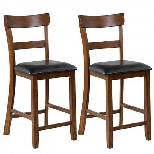 Picture of 2Pcs Counter Height Chair Set with Leather Seat and Rubber Wood Legs