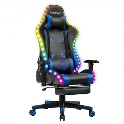 Foto de Massage Racing Gaming Chair  Chair with RGB LED Lights-Blue