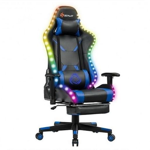 Изображение Massage Racing Gaming Chair  Chair with RGB LED Lights-Blue