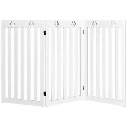 Picture of 36" Folding Wooden Freestanding Pet Gate Dog Gate with 360?Â° Flexible Hinge-White