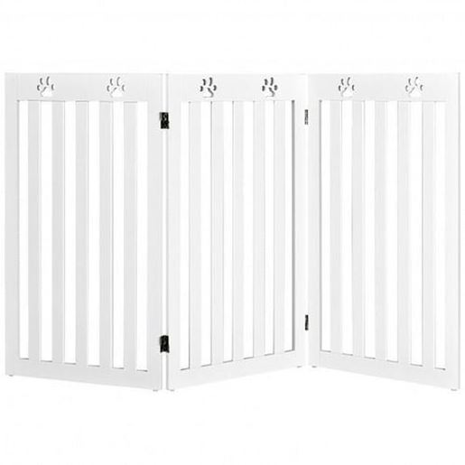 Picture of 36" Folding Wooden Freestanding Pet Gate Dog Gate with 360?Â° Flexible Hinge-White