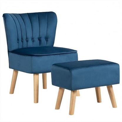 Picture of Leisure Chair and Ottoman Thick Padded Tufted Sofa Set-Blue