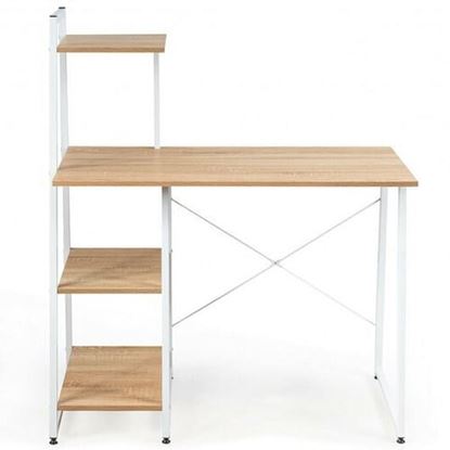 Picture of Compact Computer Desk Workstation with 4 Tier Shelves for Home and Office-Natural