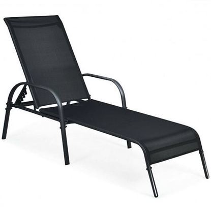 Picture of Adjustable Patio Chaise Folding Lounge Chair with Backrest-Black