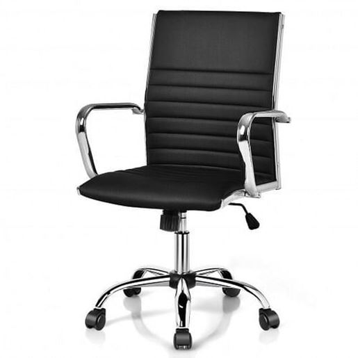 Picture of PU Leather Office Chair High Back Conference Task Chair with Armrests-Black