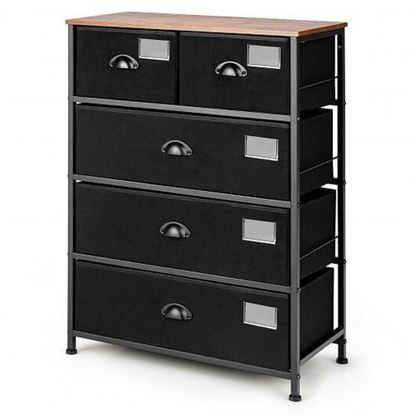 Picture of 5-Drawer Storage Dresser with Labels and Removable Fabric Bins-Black