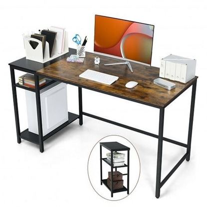 Picture of 55 Inch Reversible Computer Desk with Adjustable Storage Shelves-Rustic Brown