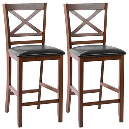 Picture of Set of 2 Bar Stools 25 Inch Counter Height Chairs with PU Leather Seat