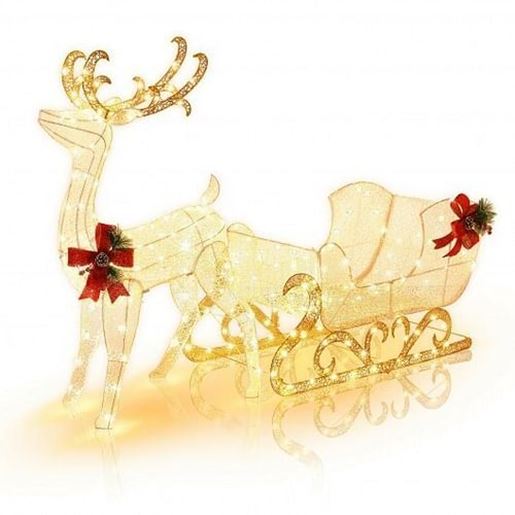 Picture of 6 Feet Christmas Lighted Reindeer and Santa's Sleigh Decoration with 4 Stakes