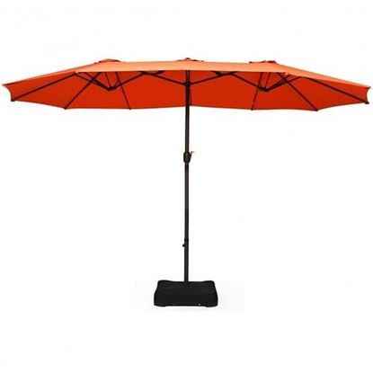 Picture of 15 Foot Extra Large Patio Double Sided Umbrella with Crank and Base-Orange