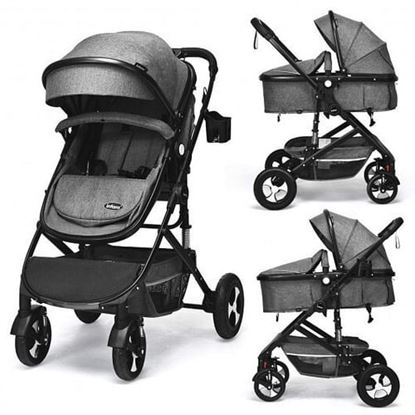 Picture of 2 in 1 High Landscape Convertible Reversible Bassinet Pram-Gray