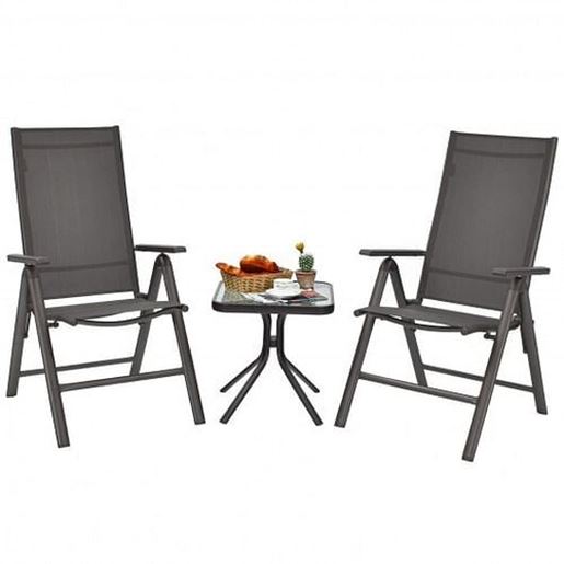 Picture of 2 Pieces Patio Folding Dining Chairs Aluminium Adjustable Back-Gray