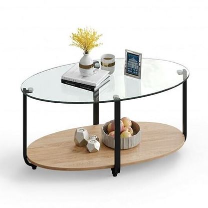 Picture of 2-Tier Glass-Top Modern Coffee Table with Storage Shelf