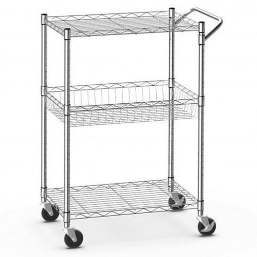 Picture of 3-Tier Utility Cart Heavy Duty Wire Rolling Cart with Handle Bar Storage Trolley
