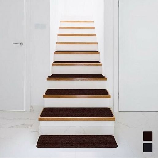 Picture of 15 Pieces 30 Inch x 8 Inch Slip Resistant Soft Stair Treads Carpet-Brown