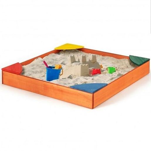 Picture of Kids Outdoor Wooden Backyard Sandbox with Built-in Corner Seating