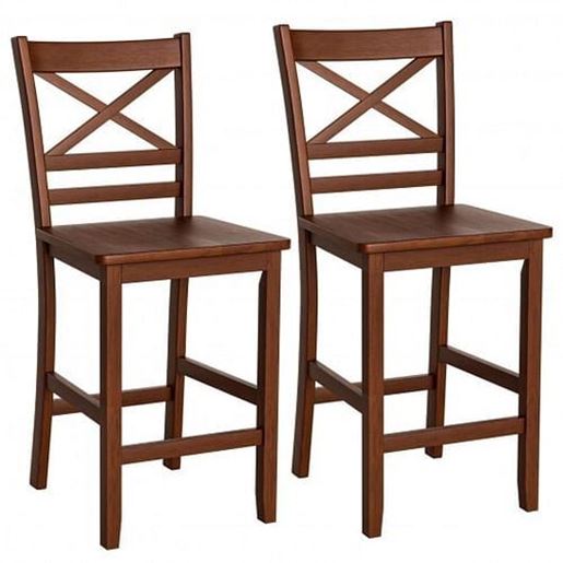 Picture of Set of 2 Bar Stools 24 Inch Counter Height Chairs with Rubber Wood Legs