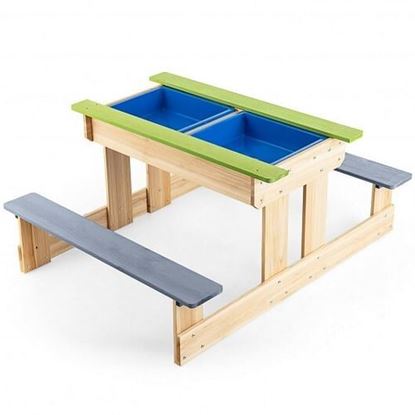Picture of 3-in-1 Outdoor Wooden Kids Water Sand Table with Play Boxes