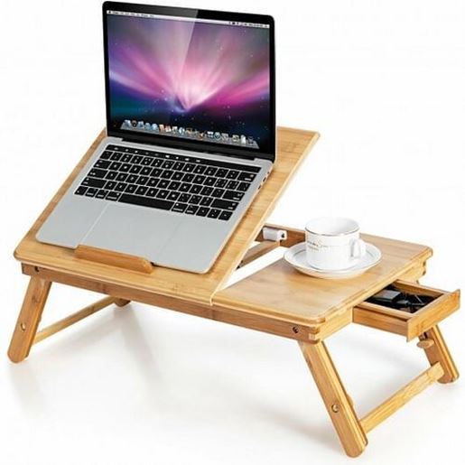 Picture of Bamboo Laptop Lap Tray with Adjustable Legs and Tilting Heat-dissipation Top-Natural