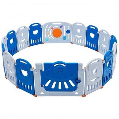 Picture of 16-Panel Baby Playpen Safety Play Center with Lockable Gate-Blue