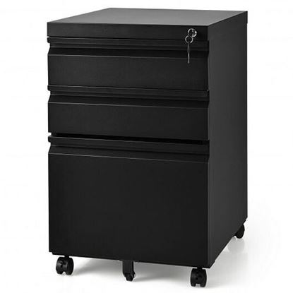 Picture of 3-Drawer Mobile File Cabinet Stee with Lock-Black