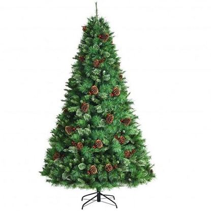 Picture of 8 Feet Unlit Hinged PVC Artificial Christmas Pine Tree with Red Berries