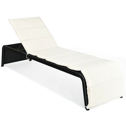 Picture of Patio Rattan Lounge Chair Back Adjustable Chaise Recliner  with Cushioned-White